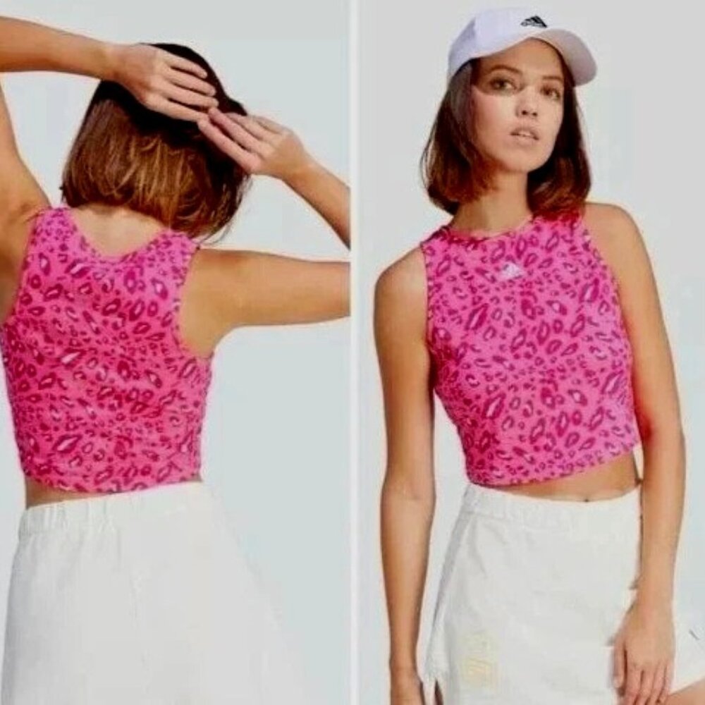 Adidas Essentials Tank Top Size XL Cropped Cotton Blend Pink, White NWT